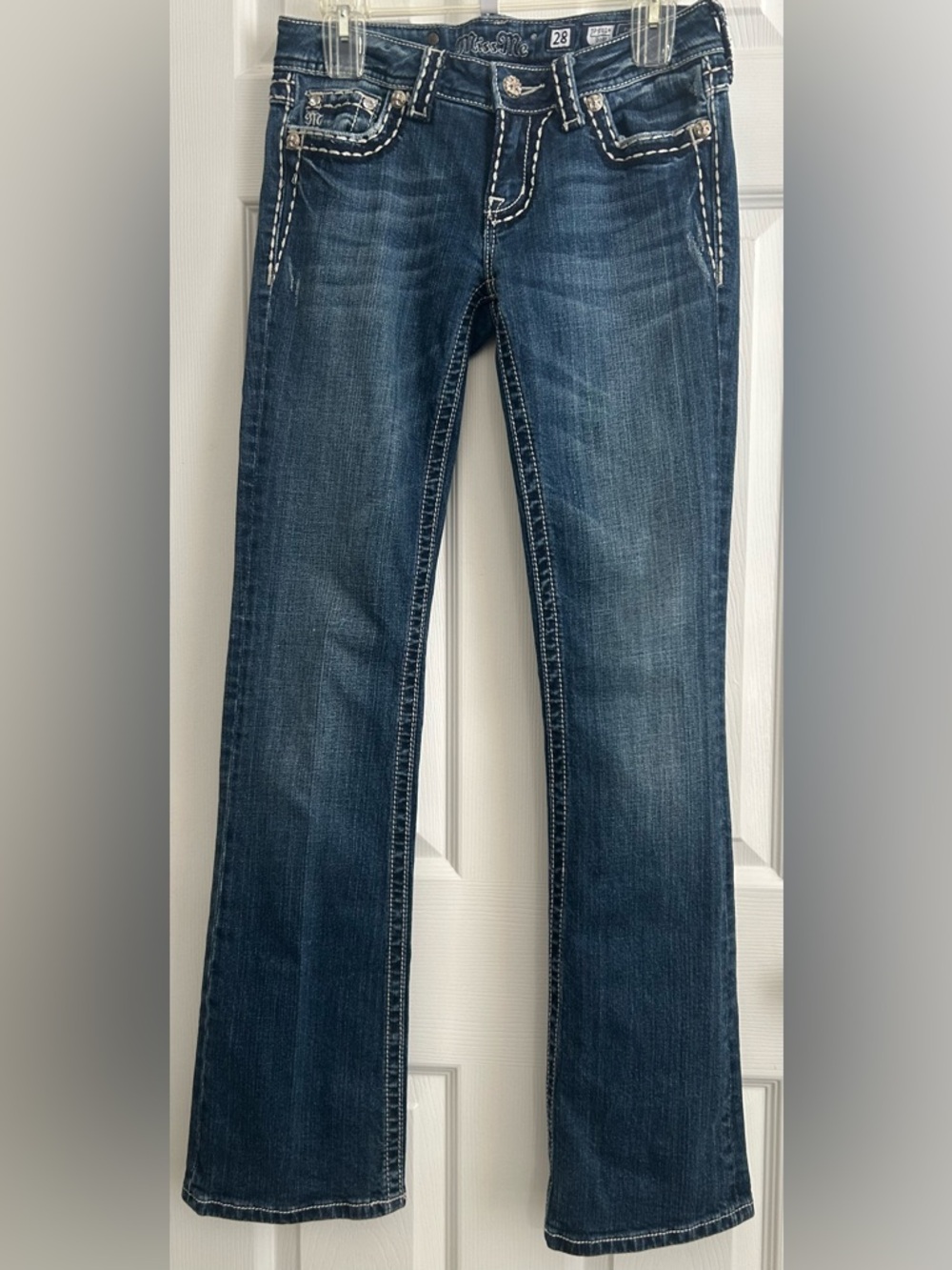 Miss Me Jeans Women's Loose Saddle Stitch Border Boot Cut Low Rise Size 28